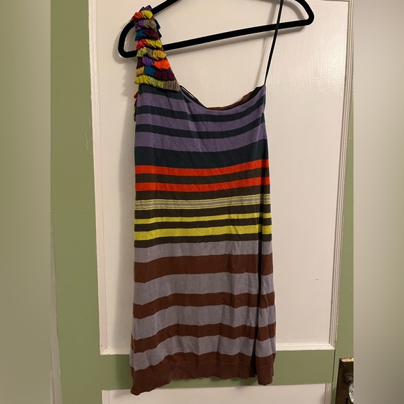 Nanette Lepore silk linen mini one shoulder colorful dress small - Picture 4 of 5